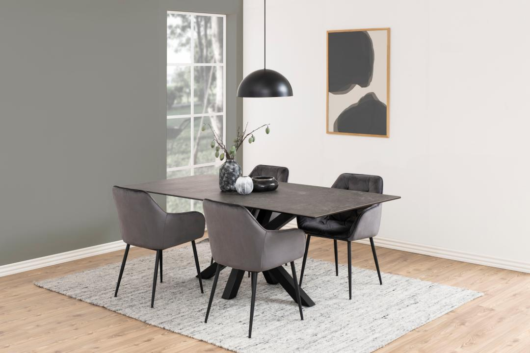 Eettafel Cardiff 200x100 cm keramiek zwart blad