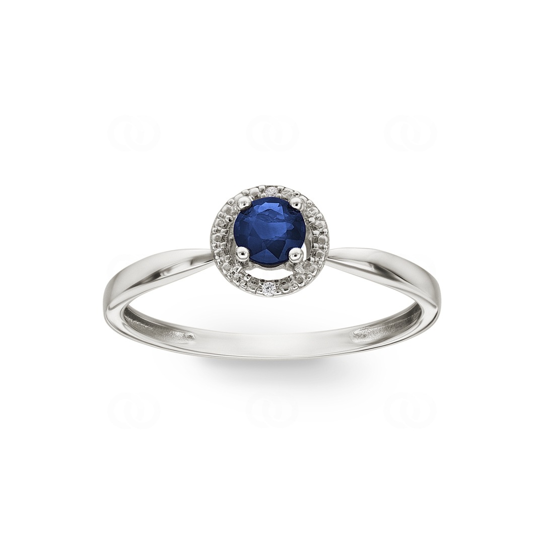 Damenring 750/18 K Weissgold mit Saphir rund & Zirkonia