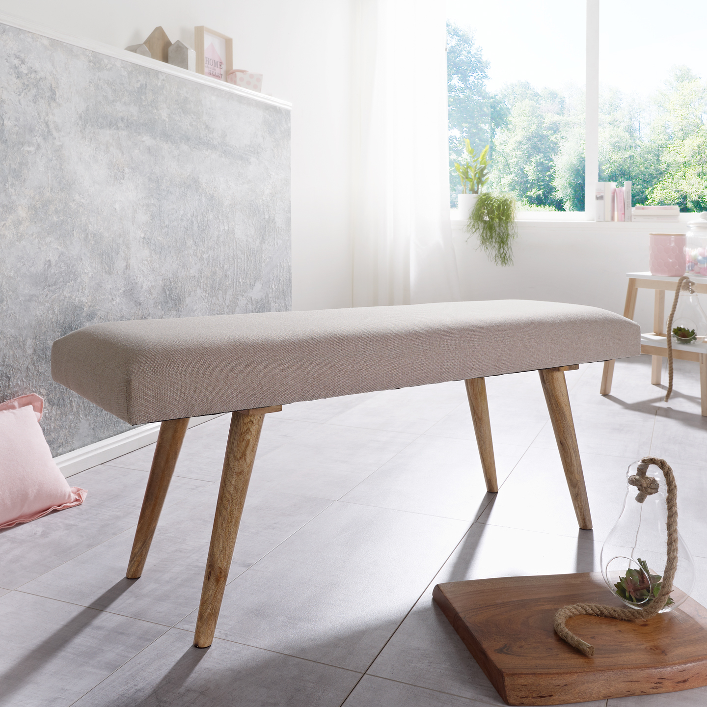 Sitzbank - beige - Massivholz - 117 cm breit