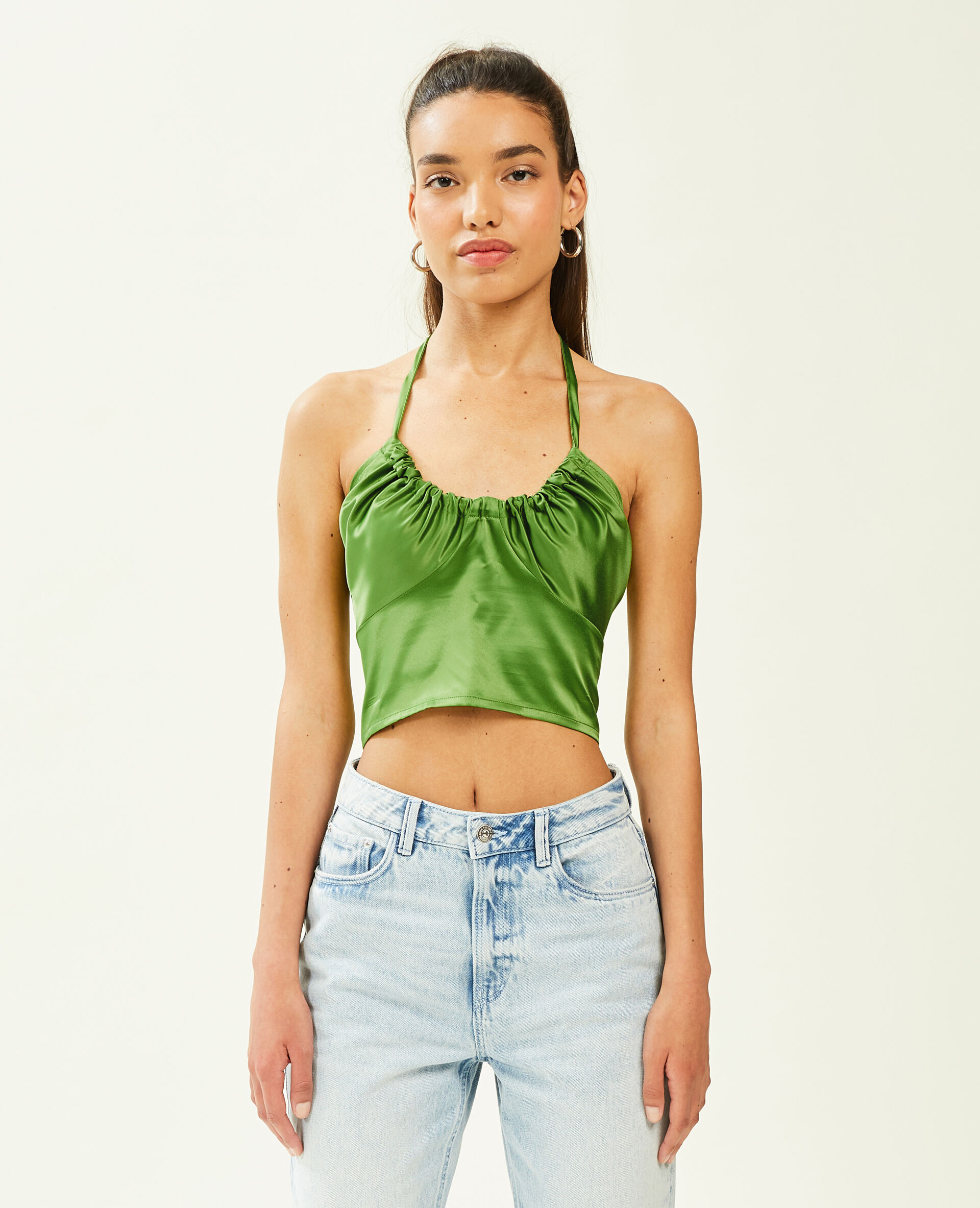 Top satiné - Vert kaki