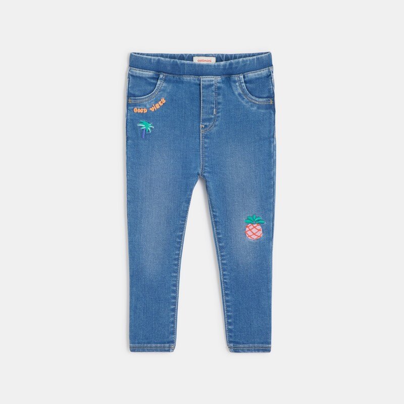 Jean bébé fille bleu délavé à broderies exotiques Catimini Bleu