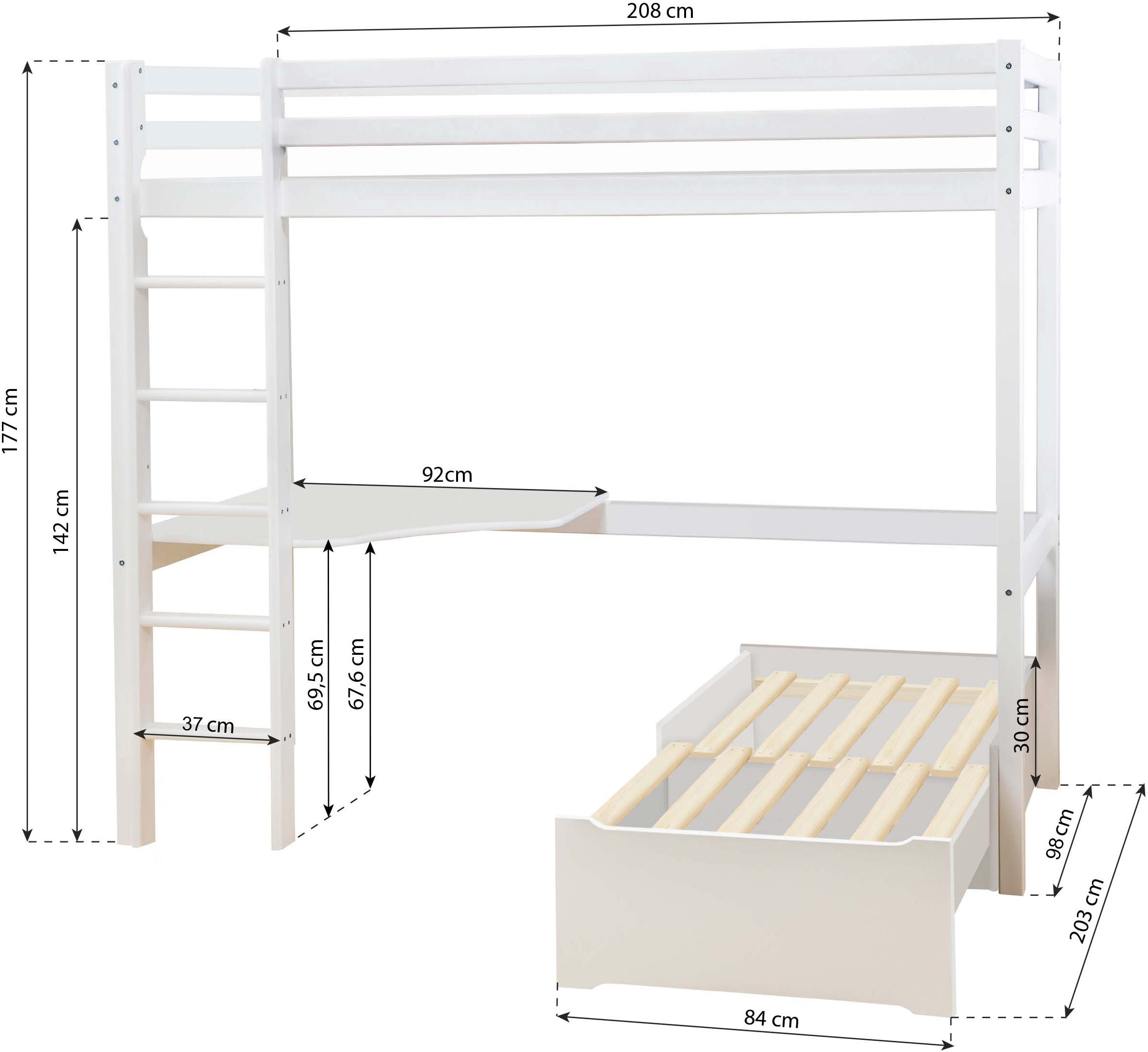 Hoppekids Hochbett »ECO Dream 90x200 mit Schreibtisch & Loungesofa / Gästebett« Kinderbett aus Massivholz, Sofa ausziehbar zum Gästebett