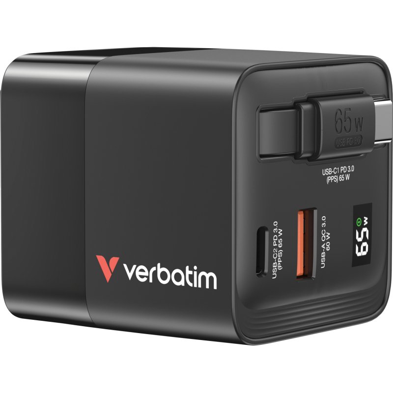 Verbatim GaN Charger 65W Universel Noir Secteur Charge rapide Intérieure