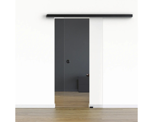 Pertura glazen schuifdeur complete set Freia Clear 900x2050 mm incl. Selir aluminium zwart beslag, verzonken handgreep