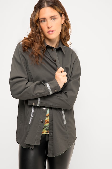 Hemd, oversized, Glitzer Zierbänder, Hemdkragen, Langarm