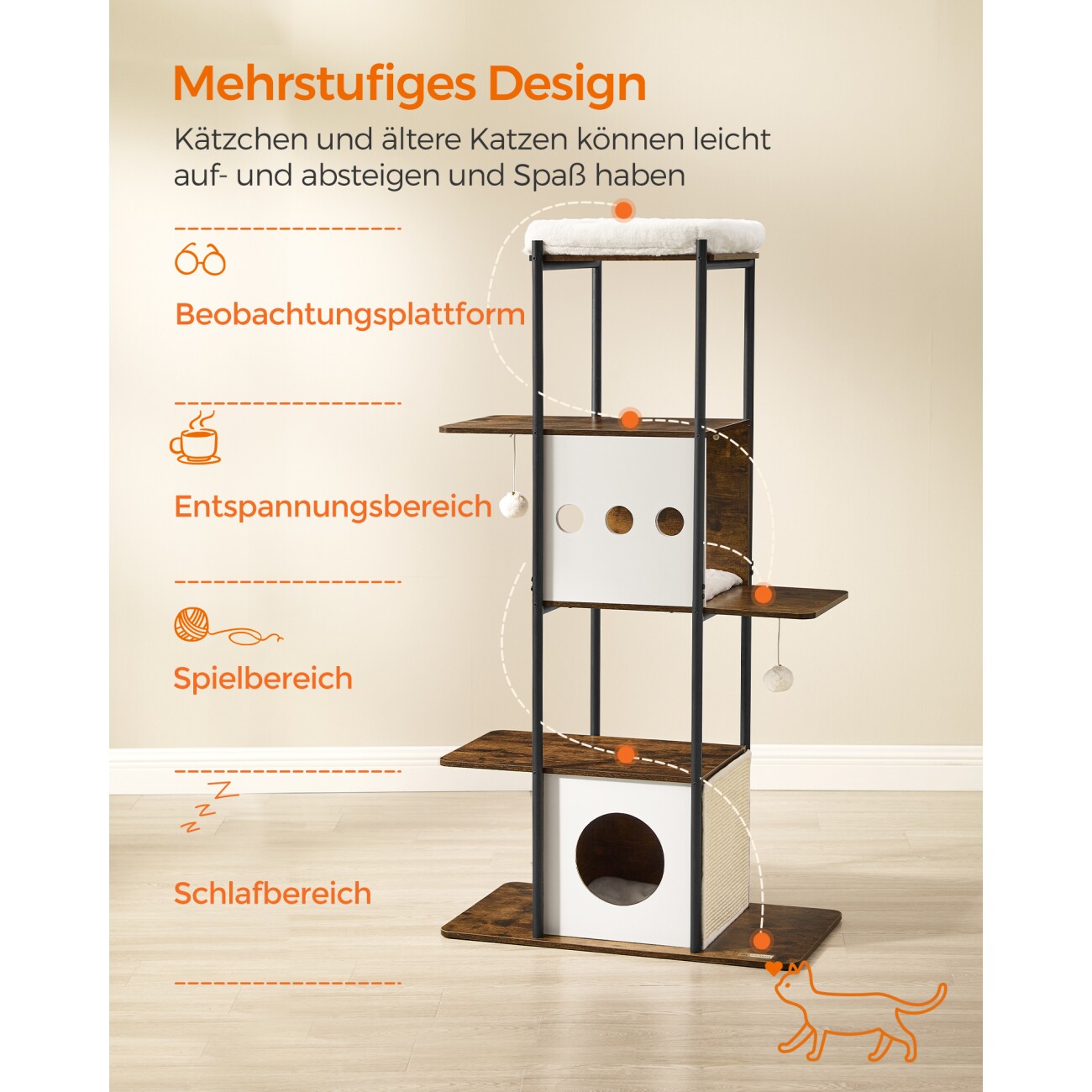 FEANDREA  Kratzbaum modern Katzenturm braun