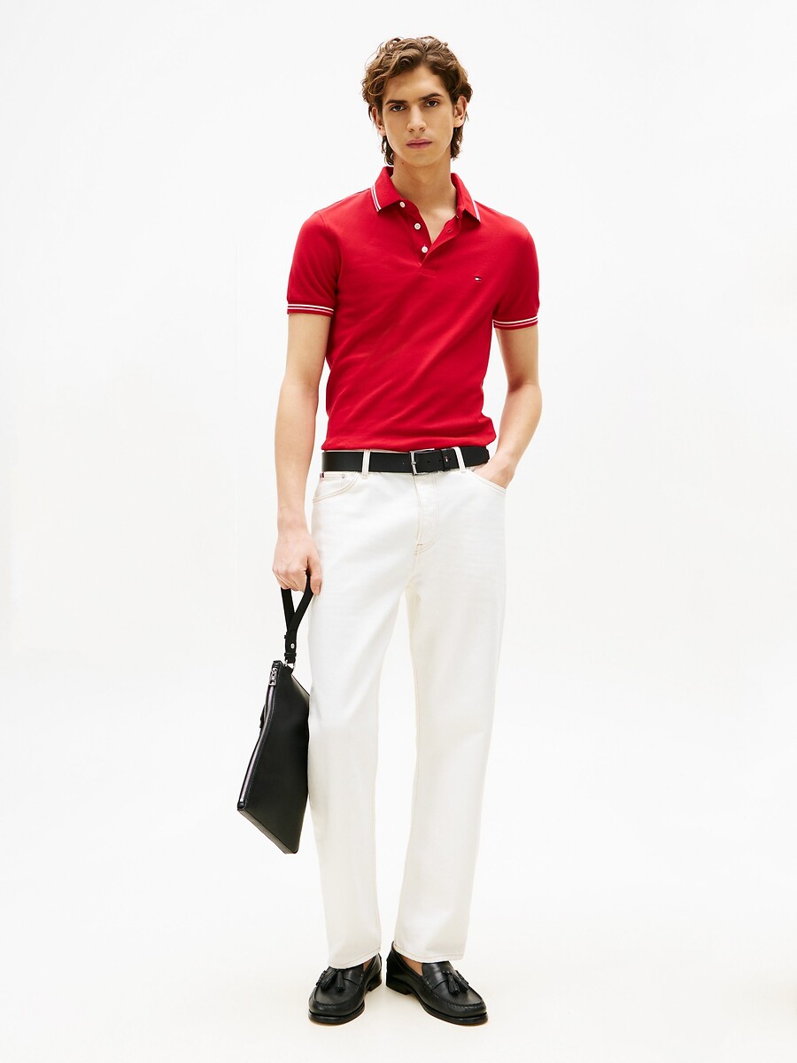 TOMMY HILFIGER<br>Camisa polo slim com gola de 3 botões