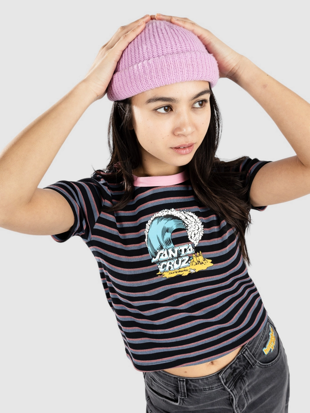 Santa Cruz Onshore Front T-Shirt black wave stripe