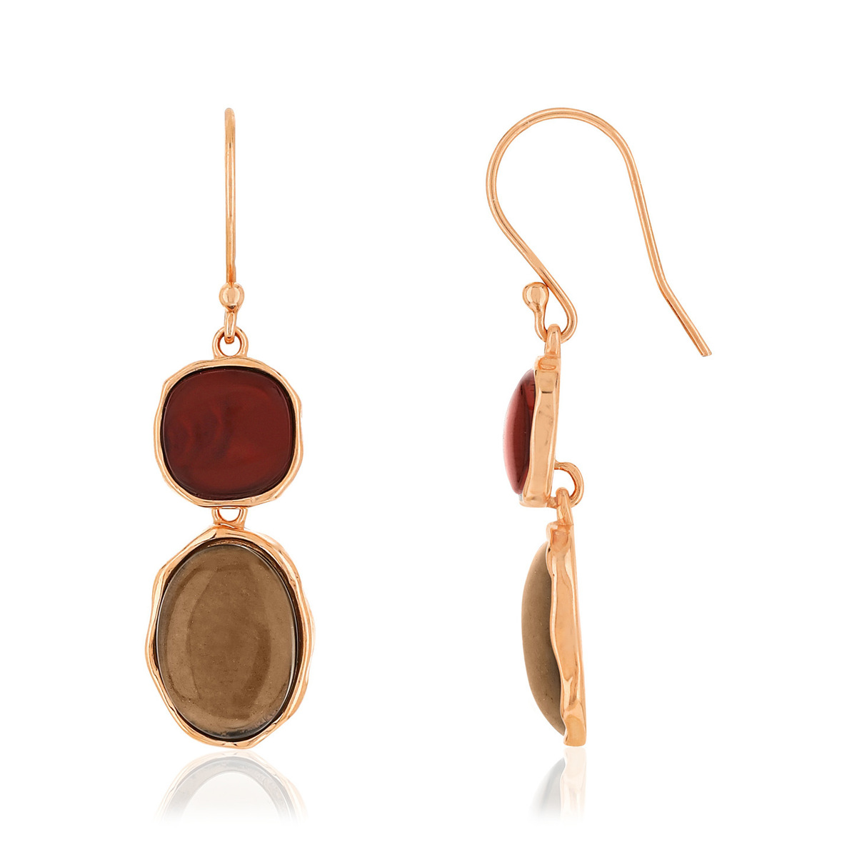 Boucles d'oreilles argent 925 rosé ambre et quartz