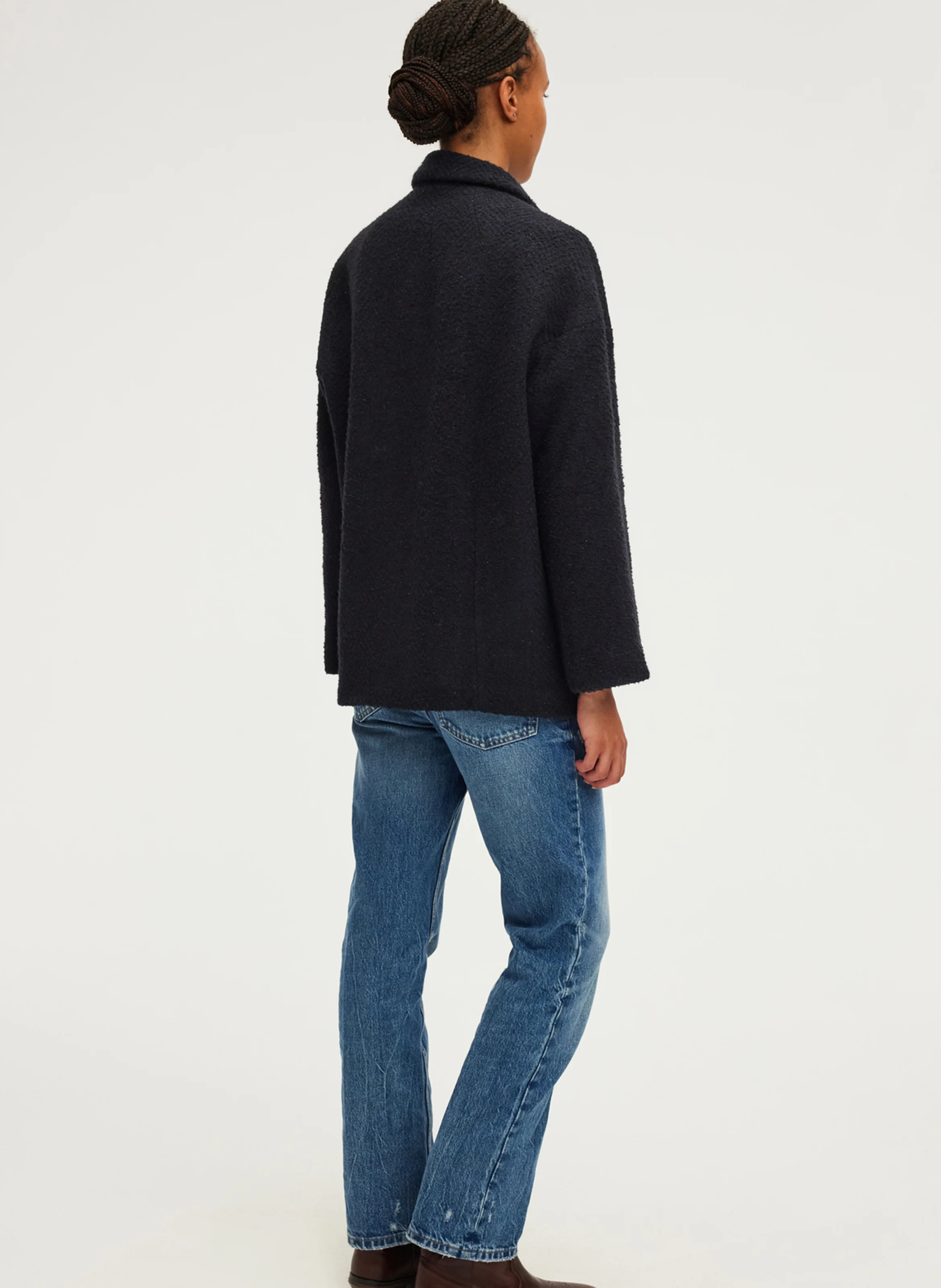 LILA - Manteau ample col tailleur en laine mélangée | Bleu