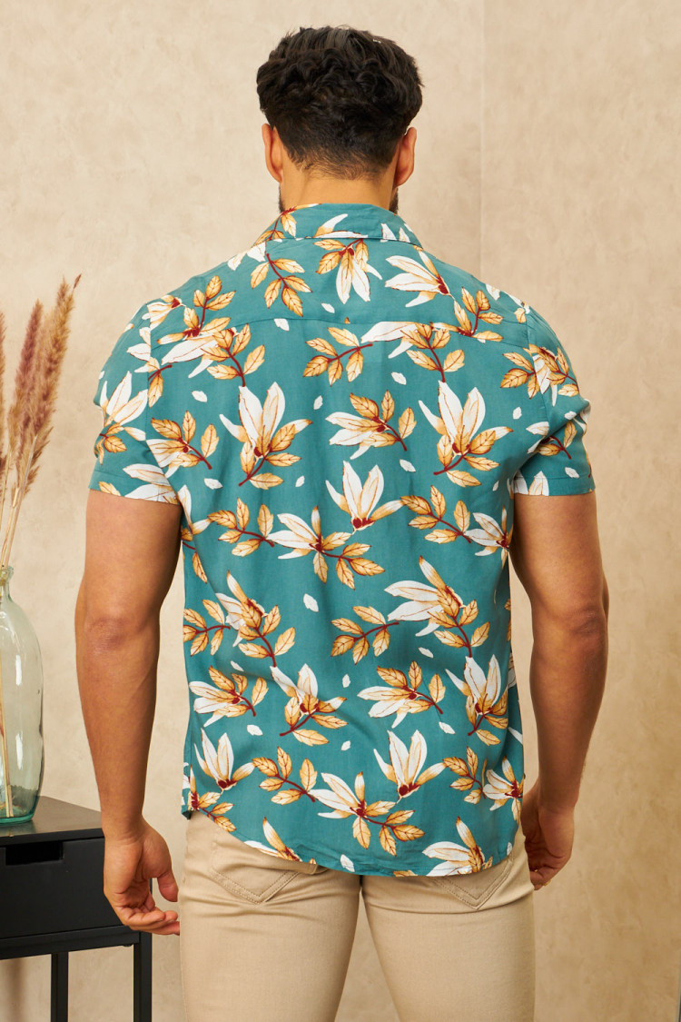 Chemise verte à motif feuillage