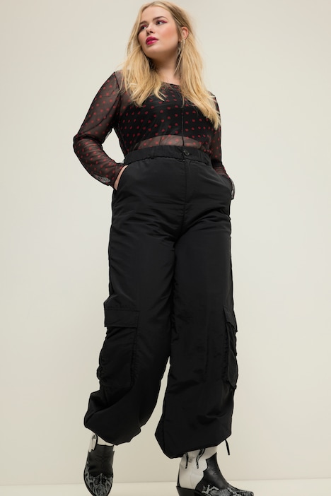 Cargohose, weites Bein, Cargotaschen, Saum-Bindeband