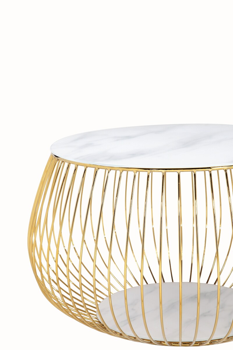 Couchtisch Ø72cm Metallkorb Beistelltisch Sofatisch Wohnzimmertisch weiß gold