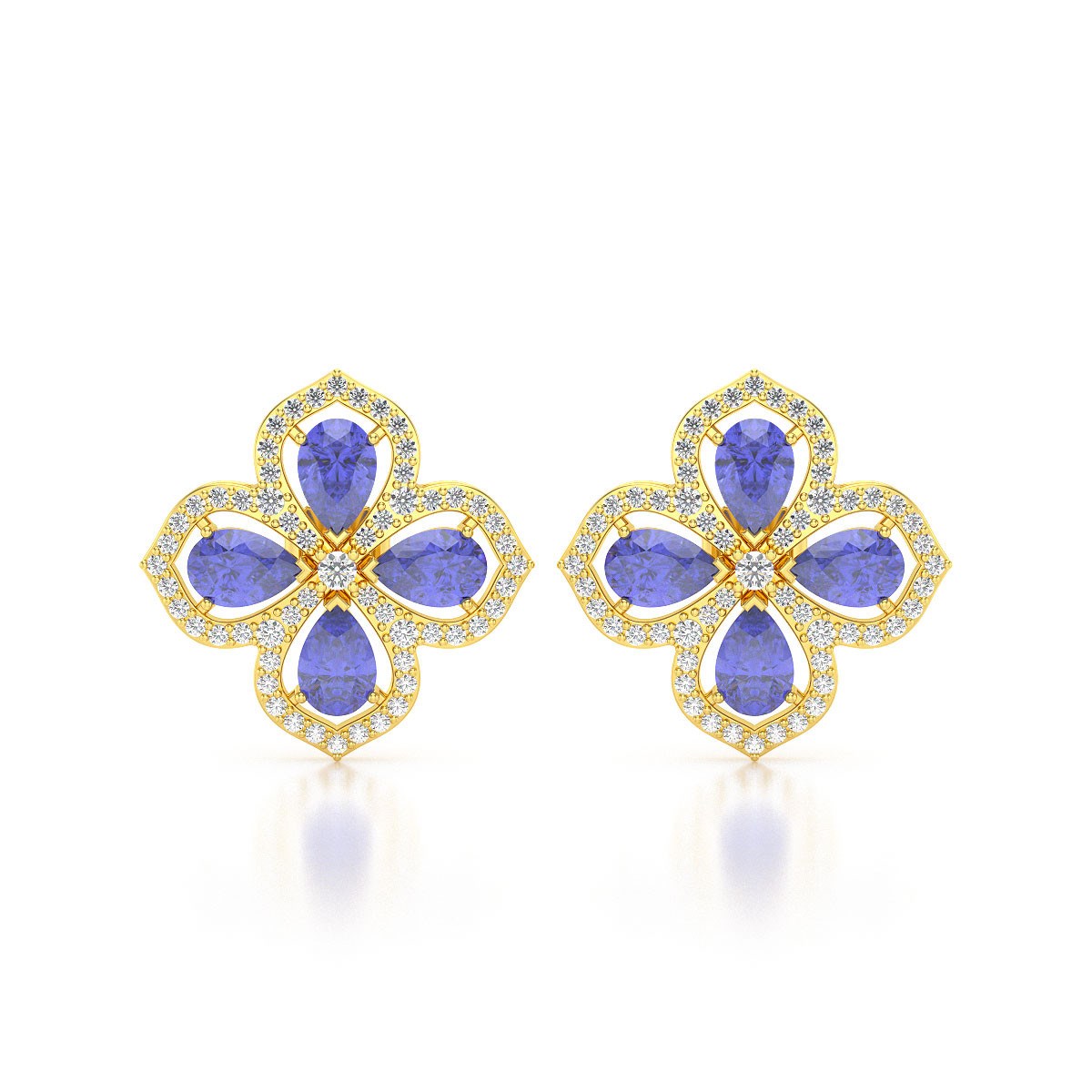 Boucles d'oreilles ADEN Or 585 Jaune Tanzanite et Diamant 3.55grs