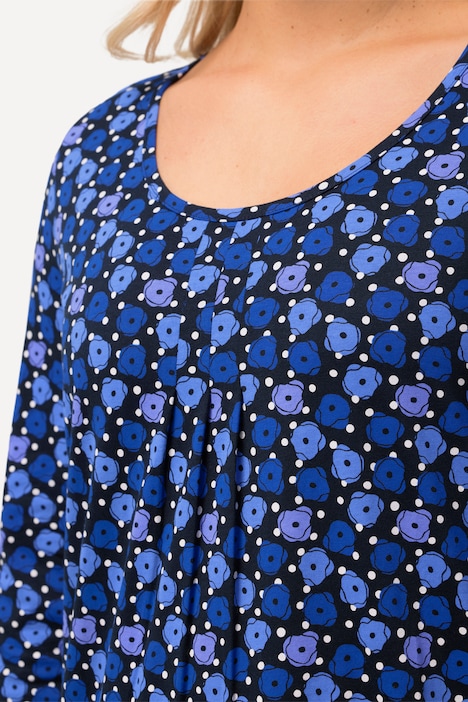 Shirt, Blüten, A-Linie, Zierfalten, V-Ausschnitt, 3/4-Arm