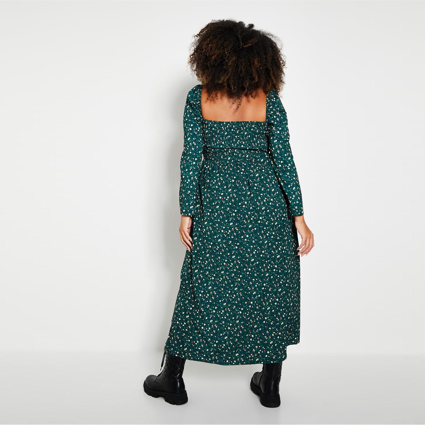 I Saw It First ISAWITFIRST Floral Print Square Neck Puff Sleeve Midi Dress