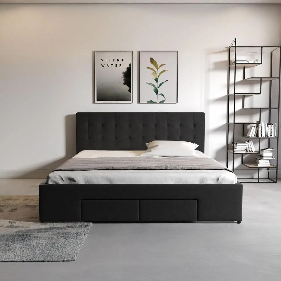 Meubella - Tweepersoonsbed Milo - Zwart - 160x200 cm