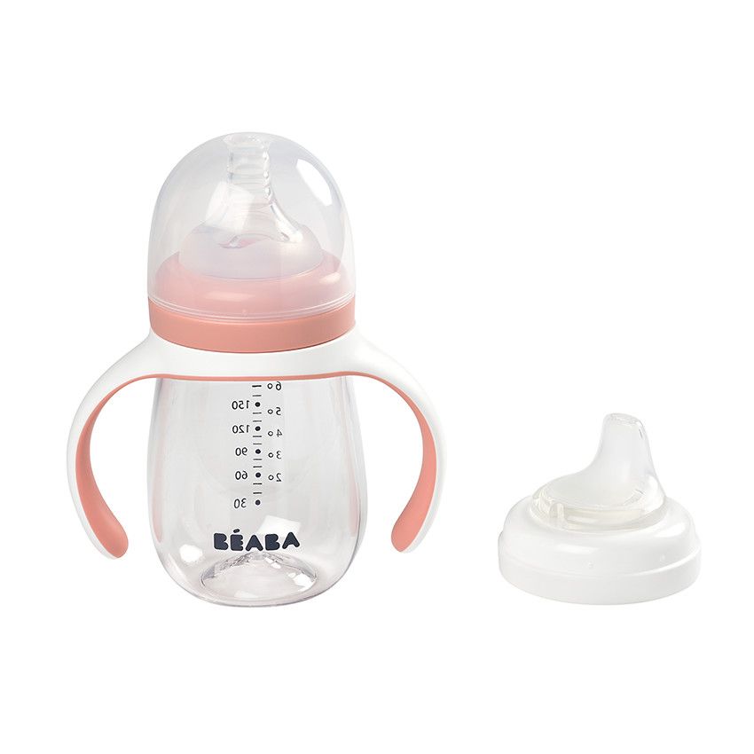 Biberon d'apprentissage 2 en 1 210 ml - Old Pink - Ecru