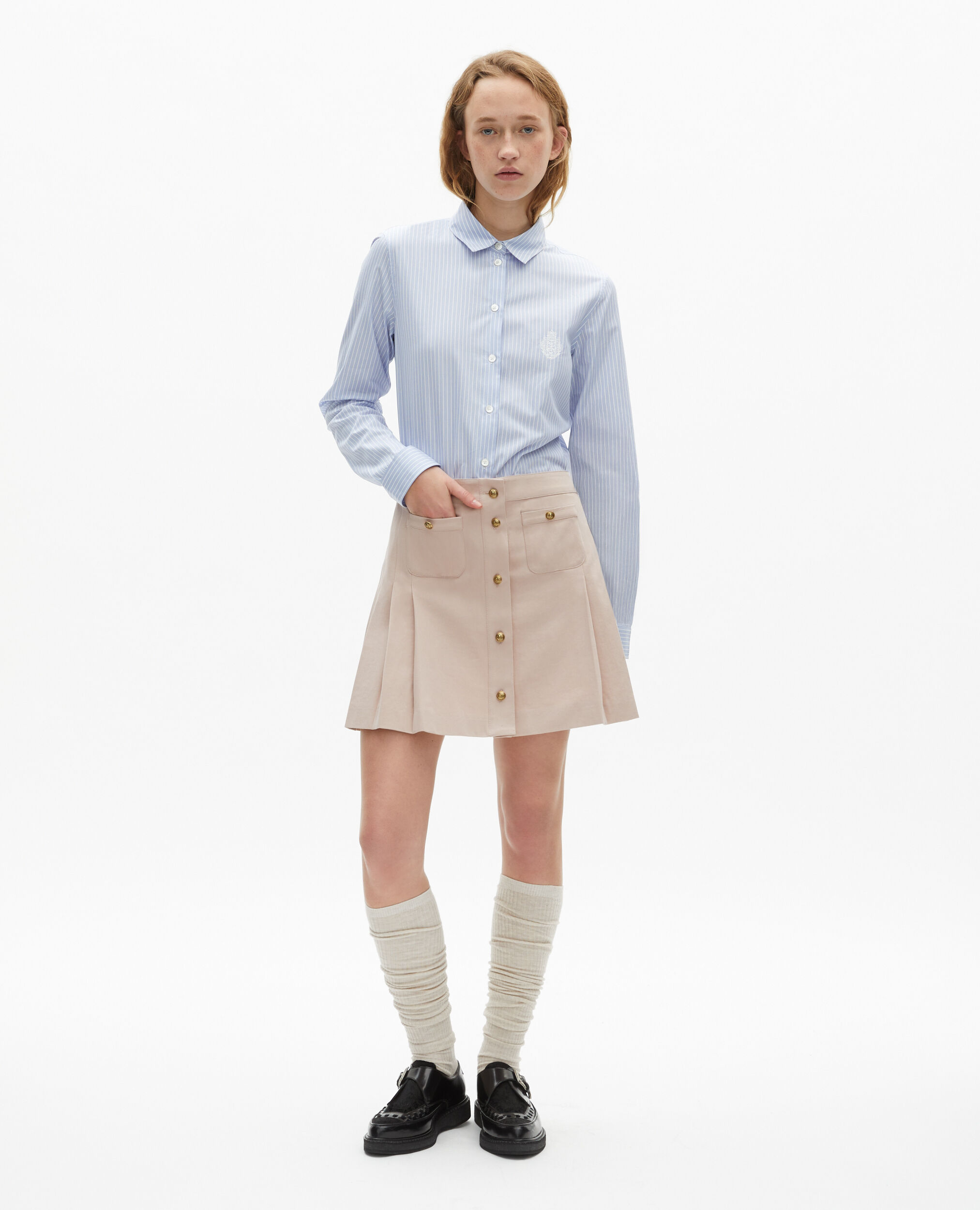 Chemise à rayures en popeline bleue