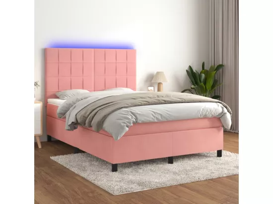 Sommier tapissier avec matelas et LED Rose 140x200 cm Velours