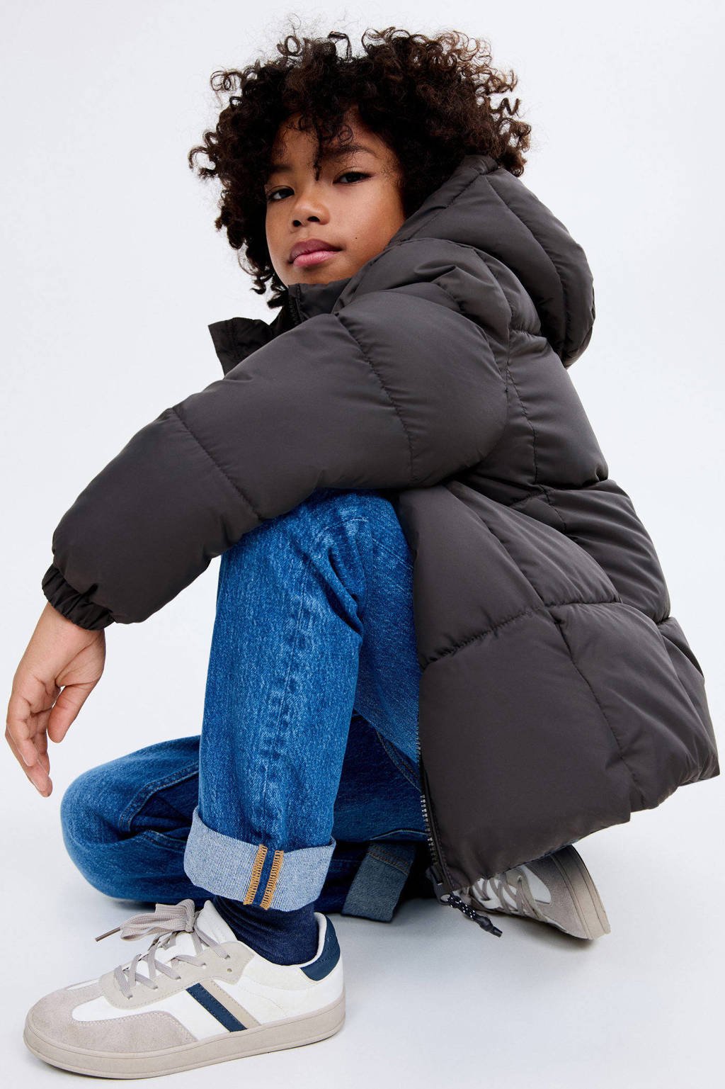 Mango Kids gewatteerde jas antraciet