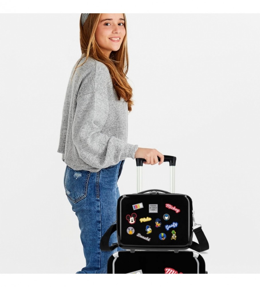 Bolsa de higiene pessoal Joumma Bags em ABS com estampa do Mickey Mouse, preta - 29x21x15cm -