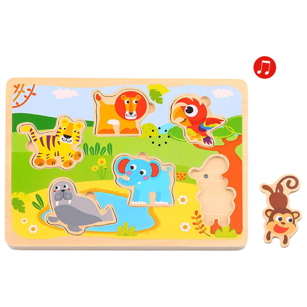 Tooky Toy Holzpuzzle TL065 Tiergeräusche, 7-teiliges Steckpuzzle, ab 18 Monaten bunt