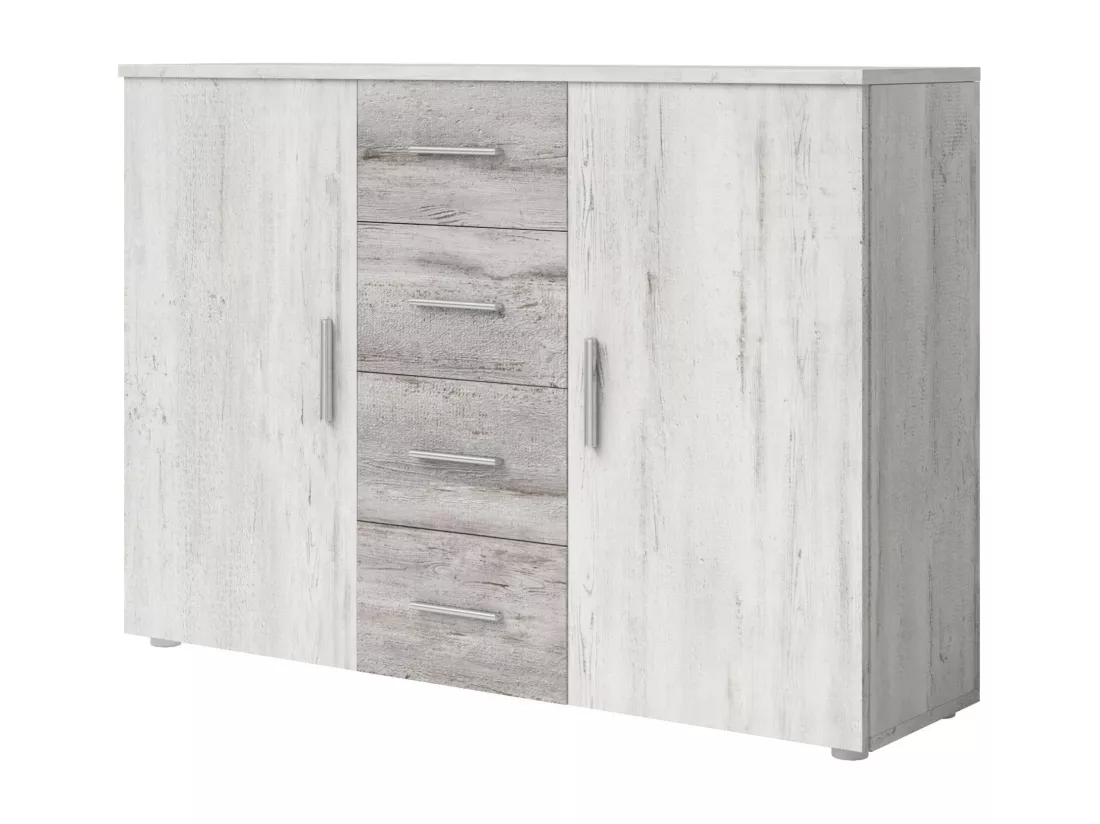 Chambre VERA 160x200 cm , blanc et gris cérusé - AVEC ARMOIRE