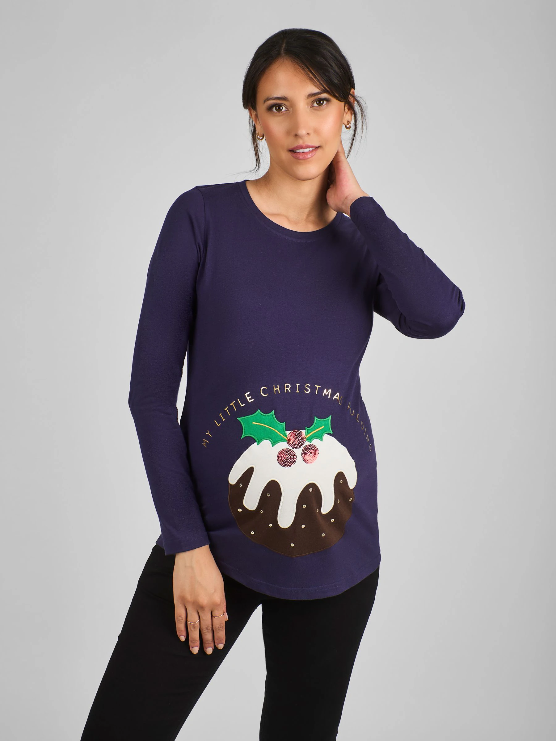 JoJo Maman Bébé - Katoenen zwangerschapstop met kerstpudding