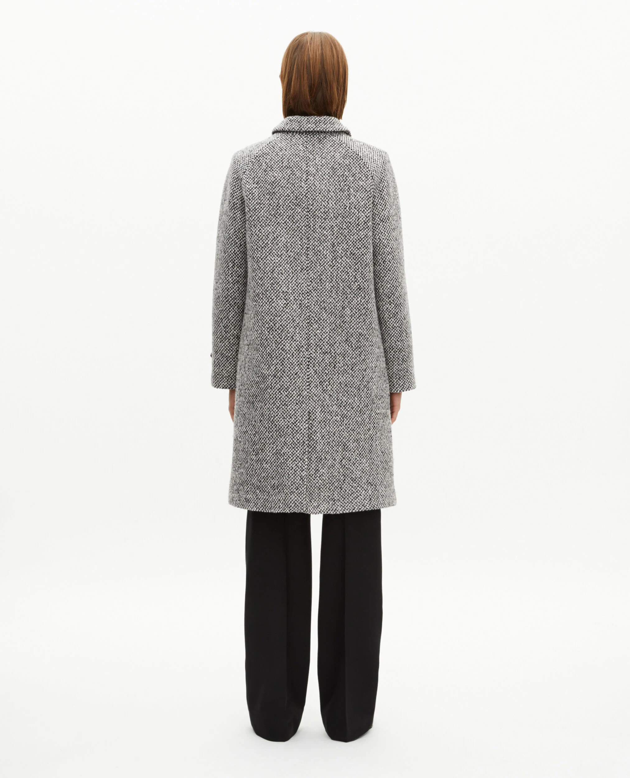 Manteau long en tweed noir et blanc