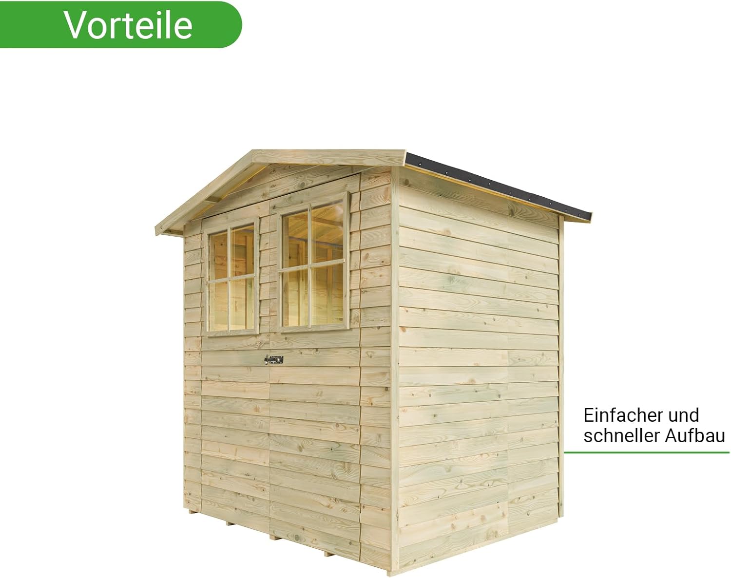 Gerätehaus Hamburg 1 | Gartenhaus | Wandstärke 9 mm | Kesseldruckimprägniert | BxTxH: 180 x 145 x 210 cm | Doppeltür mit Lichtausschnitt | Inkl. Dachpappe + Beschläge