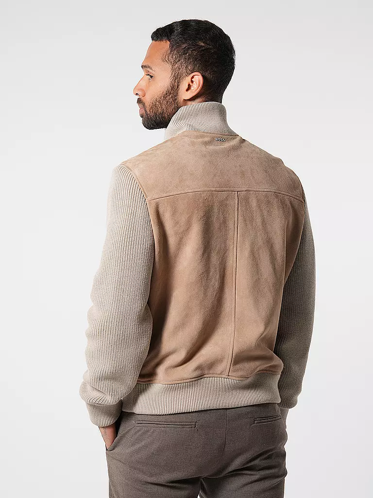 BOSS Lederjacke  beige