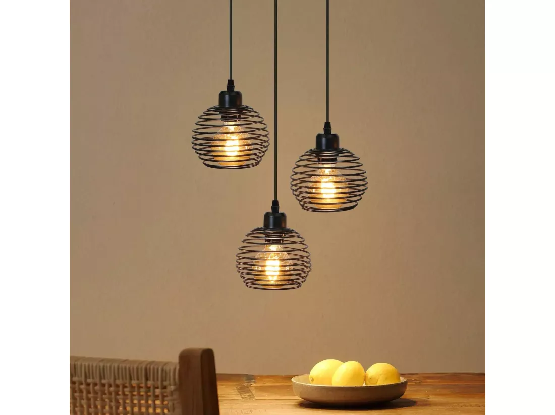 NETTLIFE Suspension Noir Métal Diam.30cm E27 Vintage Rétro Cuisine Industrielle Suspension pour à Manger Salon Étude Bureau Restaurant
