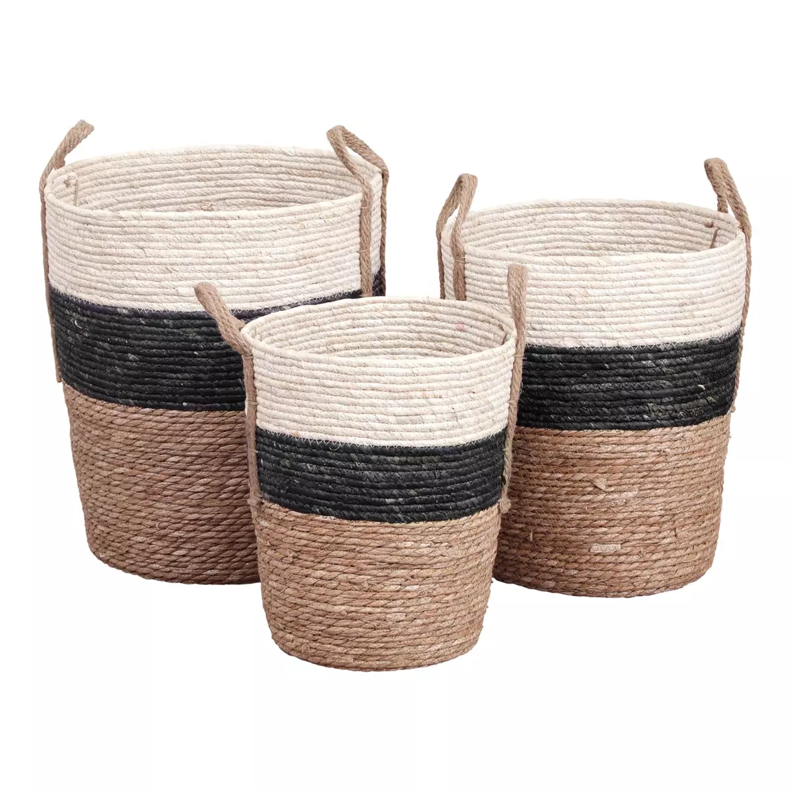 Lot de 3 paniers de rangement (H48 cm) Corde Noir