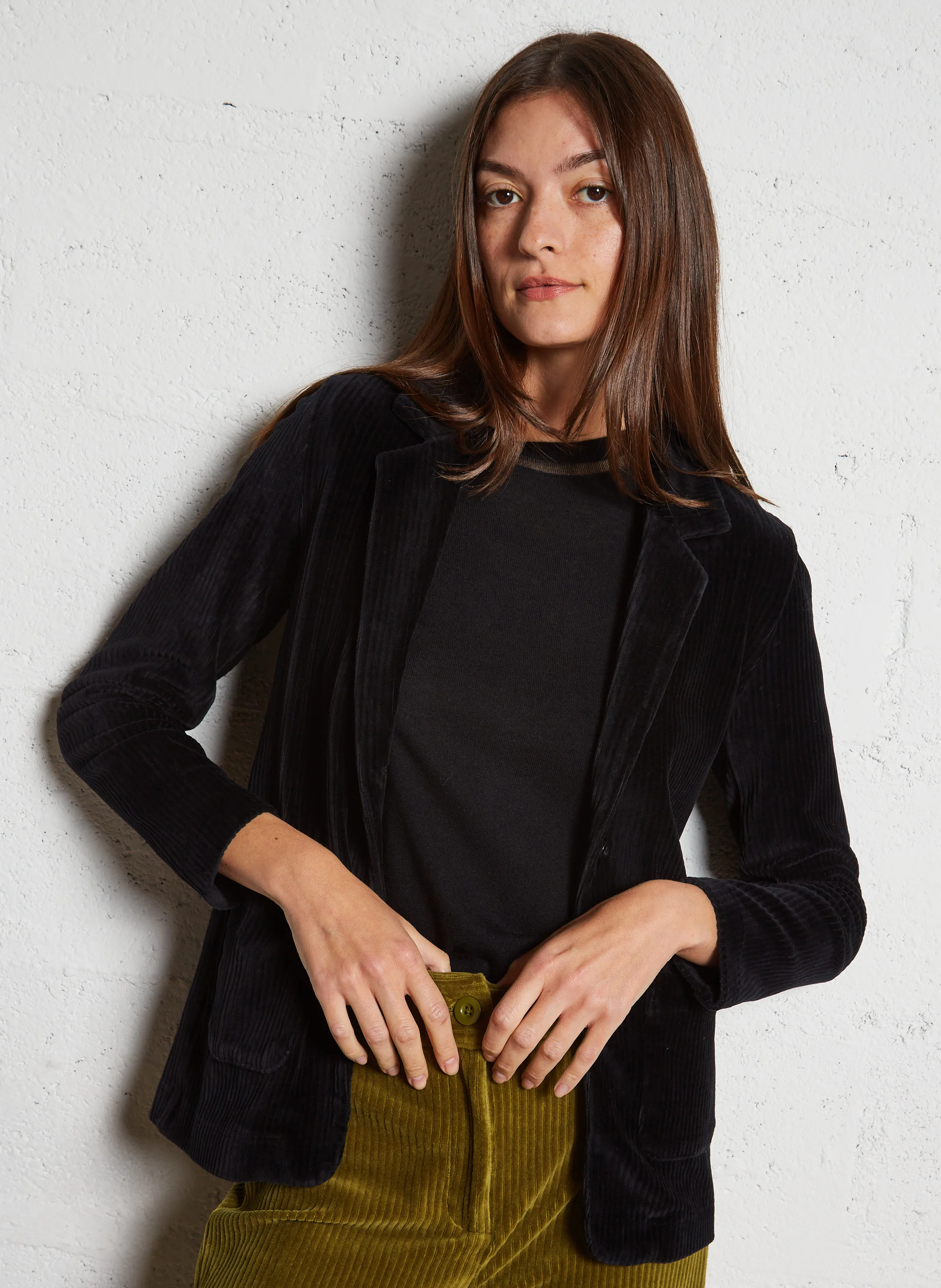 BLazer col tailleur en coton mélangé | Noir