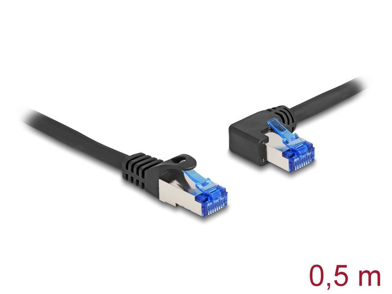Delock Patchkabel links gewinkelt Cat 6A, S/FTP, 0.5 m, Sch Delock RJ45 Netzwerkkabel Cat.6A S/FTP gerade / links gewinkelt 0.5 m schwarz