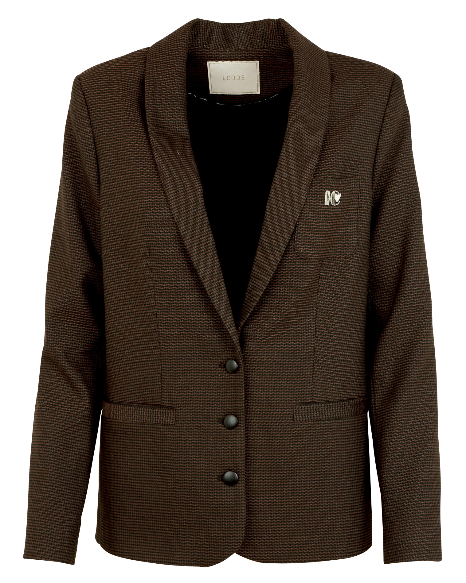 Veste droite col châle à carreaux| Marron