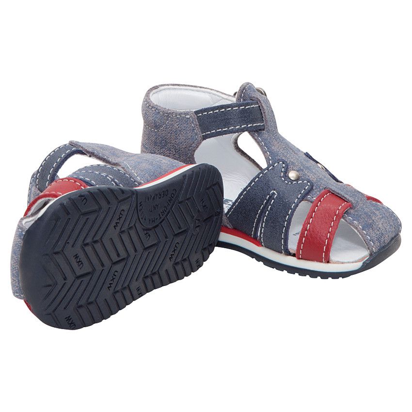 Nu-pieds en cuir à lanières contrastées effet used - Bleu marine