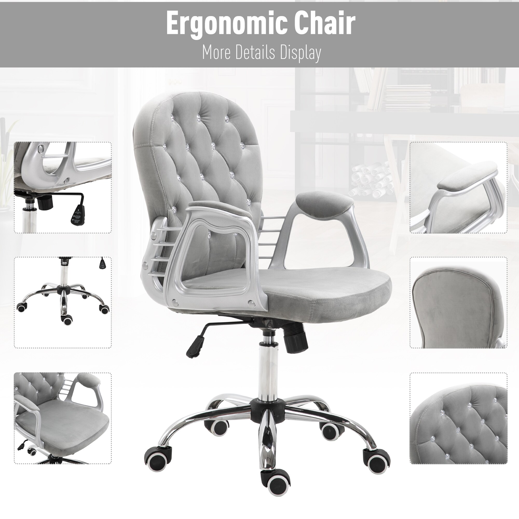 HOMCOM Drehstuhl im eleganten Design grau 60,5 x 59,5 x 95-105 cm (BxTxH)