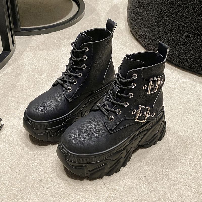 Sleeko - Platform High Top Sneakers met Gesp en Vetersluiting