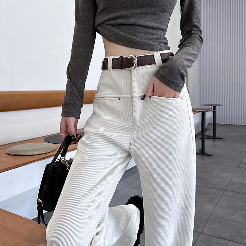 Jaqmine - Corduroy broek met hoge taille en wijde pijpen