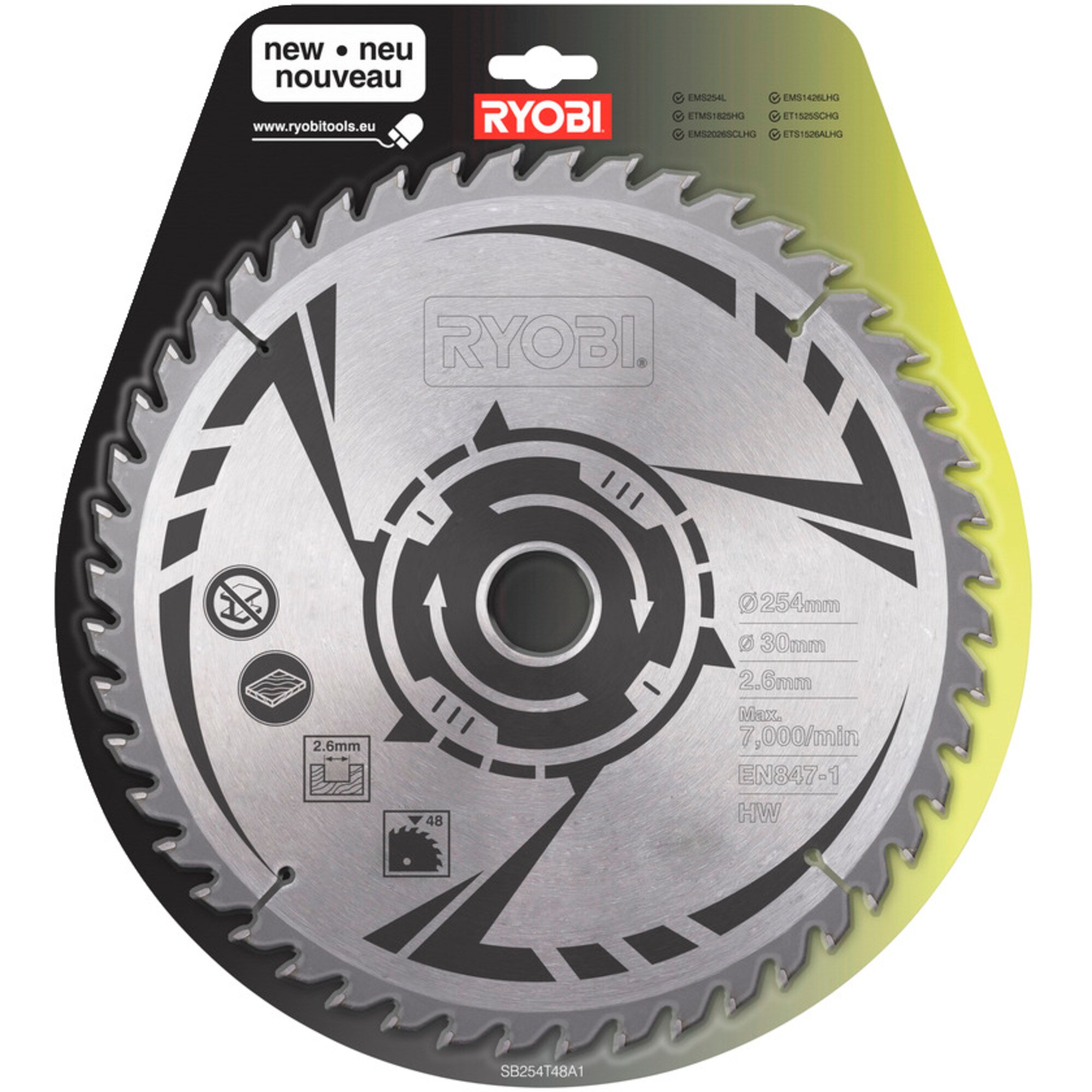 Ryobi Sägeblatt HM-Kreissägeblatt SB254T48A1, Ø 254mm, 48Z