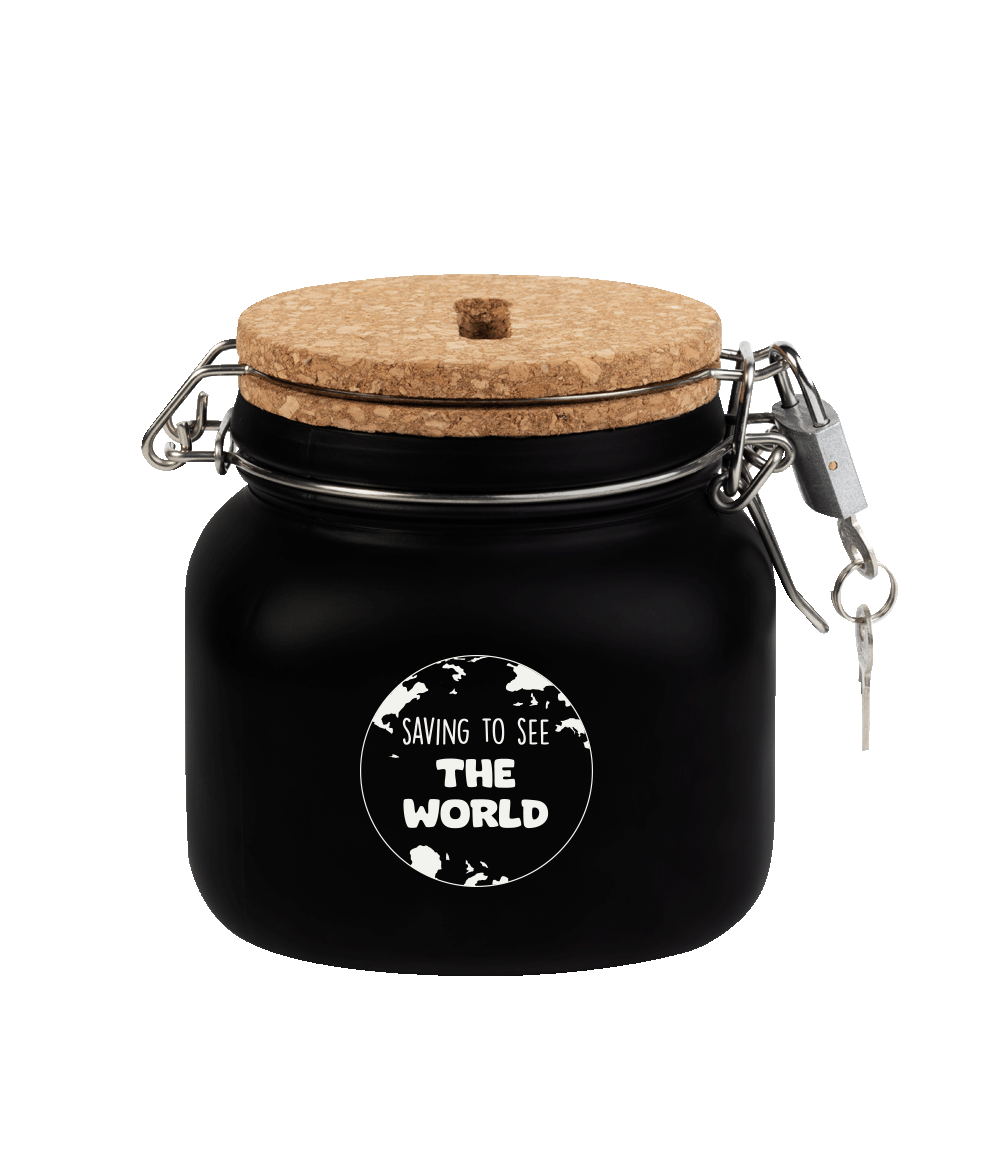 Zwarte Spaarpot Saving To See The World 12,5cm