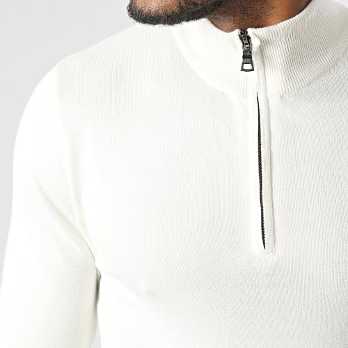 Pull Col Zippé Blanc