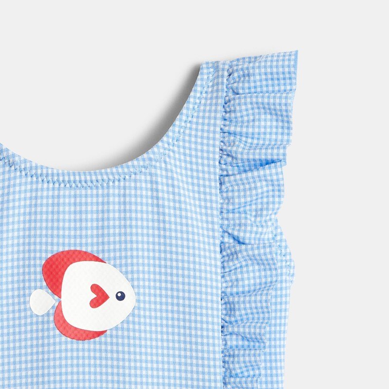 Maillot de bain vichy volanté bleu bébé fille Bleu