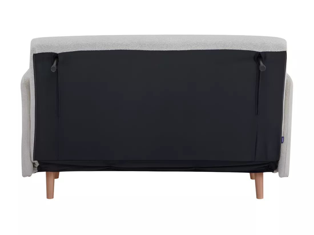 Belushi - Canapé convertible 2 places en tissu bouclette pieds bois clair L120cm - Beige