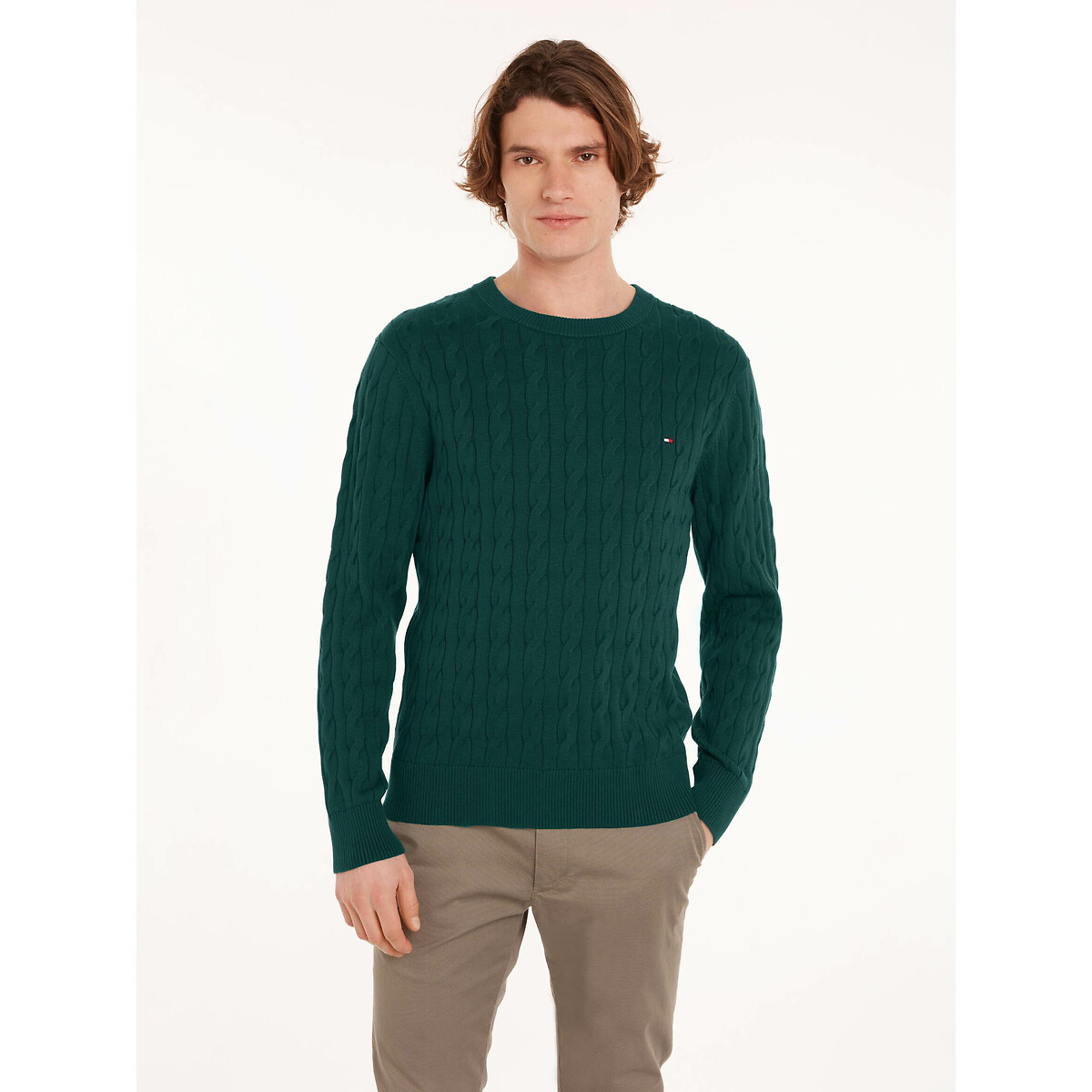 TOMMY HILFIGER<br>Suéter com gola redonda em malha texturizada