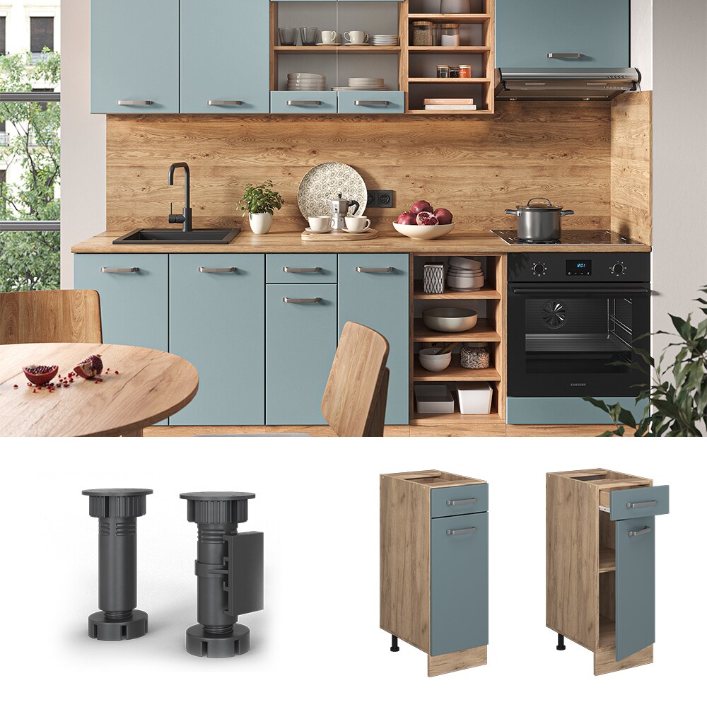 Vicco Schubunterschrank Küchenschrank R-Line Solid Eiche Blau Grau 30 cm modern