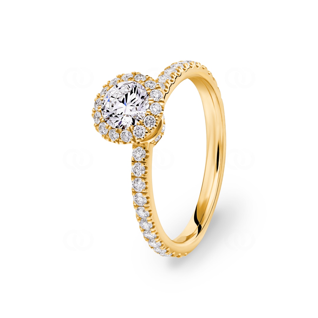 Halo Diamantring 750/18 K Gelbgold 1.11 ct G/si