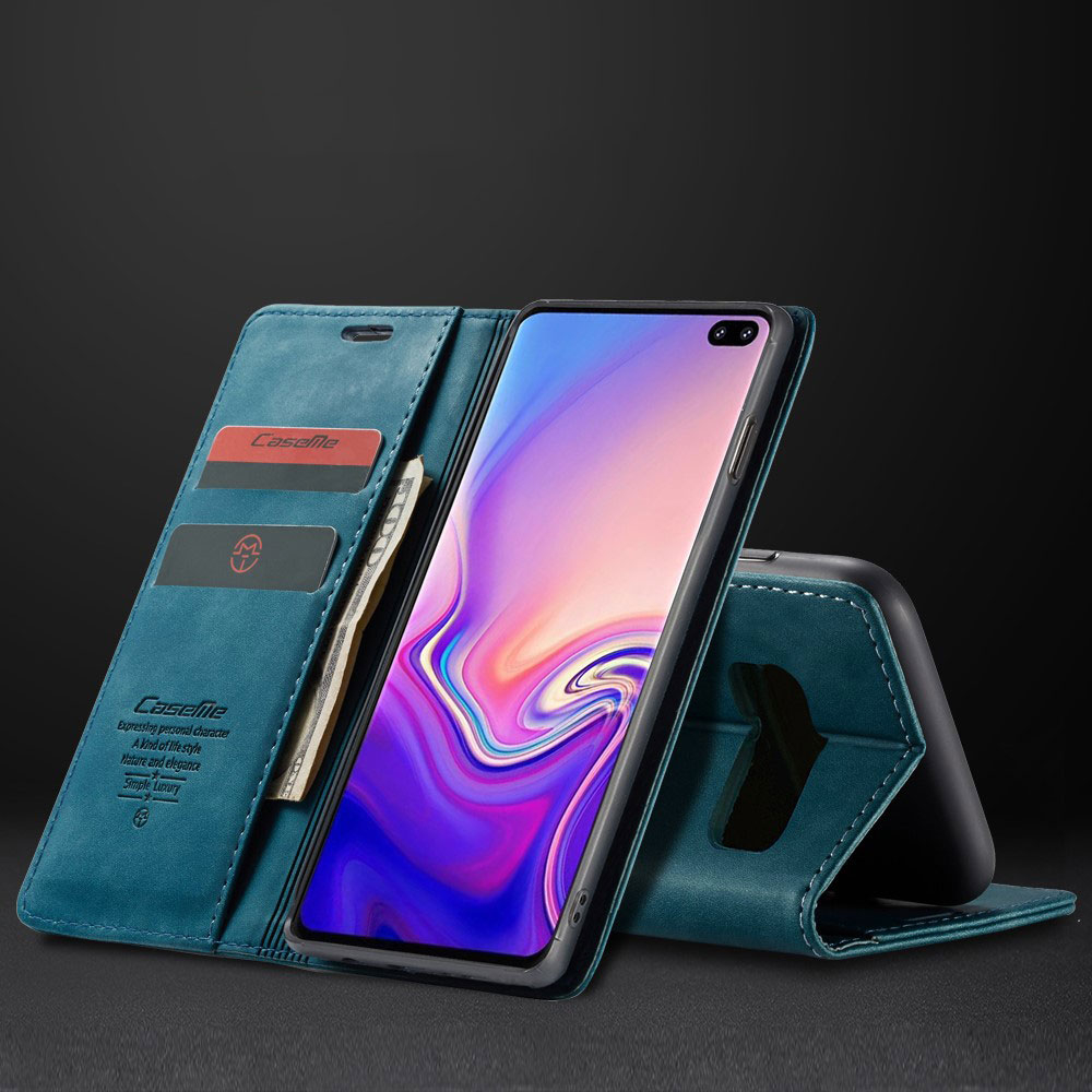 Samsung Galaxy S10 Leder Tasche Flip Wallet Etui mit Kartenfächern - Blaugrün
